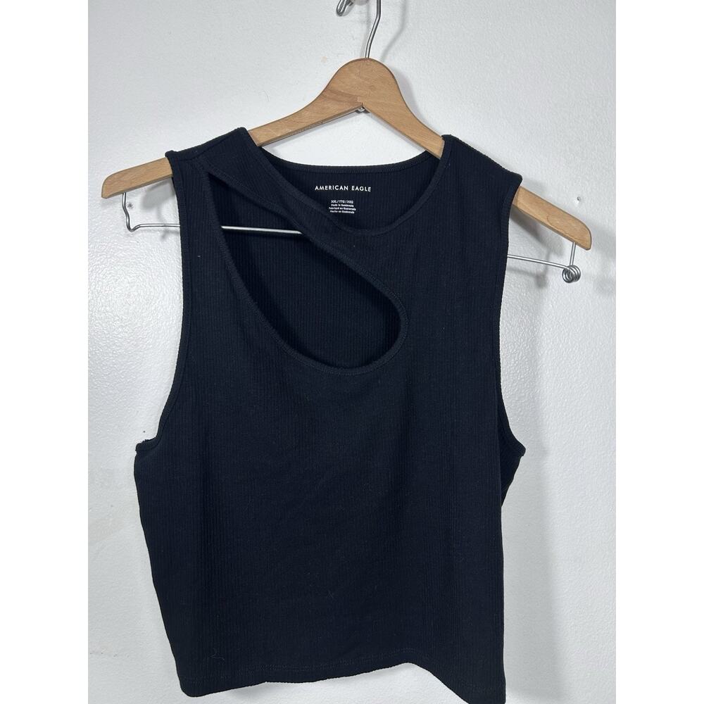 American Eagle Women's Black Cut Out Cropped Tank Top Size XXL